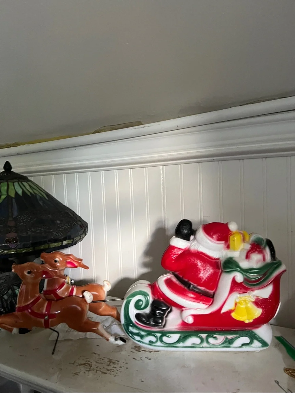 1970 Empire Santa sleigh reindeer tabletop blow mold